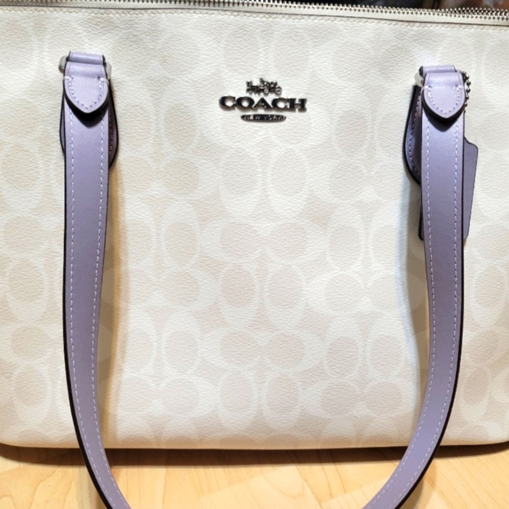 White & Lilac Coach City Tote Purse Bag